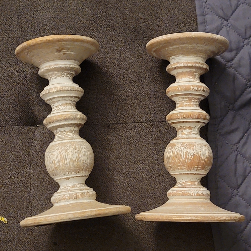 Wood Carved Pillar Candle Holder by Ashland